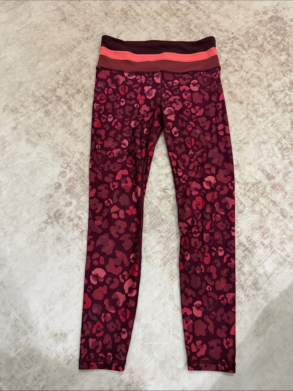 Athleta Elation 7/8 Tight Burgundy and Pink Leopard-Print Legging